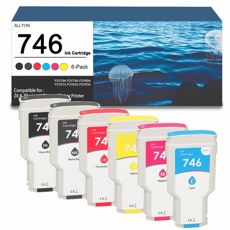 746 Ink Cartridge 300ml Set 746 Ink Cartridge P2V78A P2V79A P2V80A P2V81A P2V82A P2V83A Replacement for DesignJet Z6 & Z9+ Large Format Printer Ink 746XL(6-Pack)