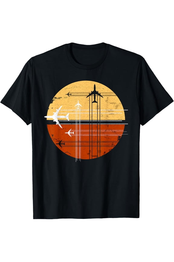 747 Sunrise Vintage Aircraft Retro Art AvGeek Pilot T-Shirt T-Shirt men and women can wear, black, white, gifts