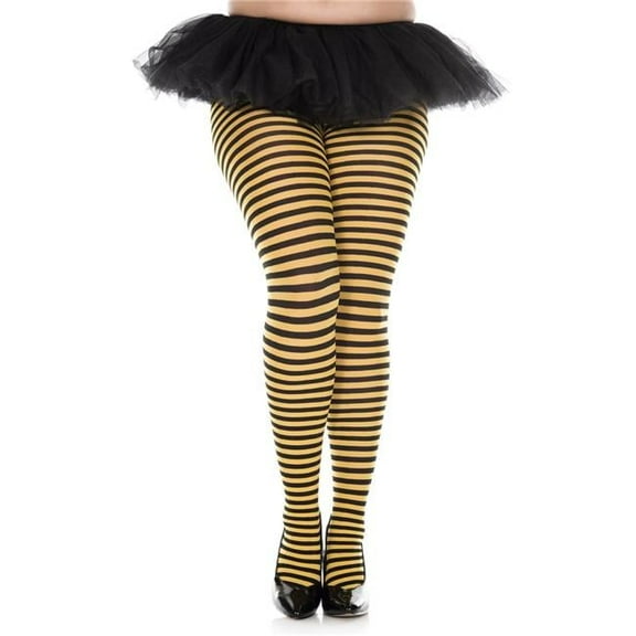 7471Q-BLK-YELLOW Plus Size Striped Tights, Black & Yellow