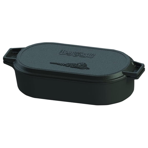 7477 6-qt Cast Iron Oval Fryer w/ Griddle Lid Perfect For Large Batch Frying Cooking Whole Chickens Pot Roasts & Reverse Griddle Lid Perfect For Large Batch Breakfast Burgers