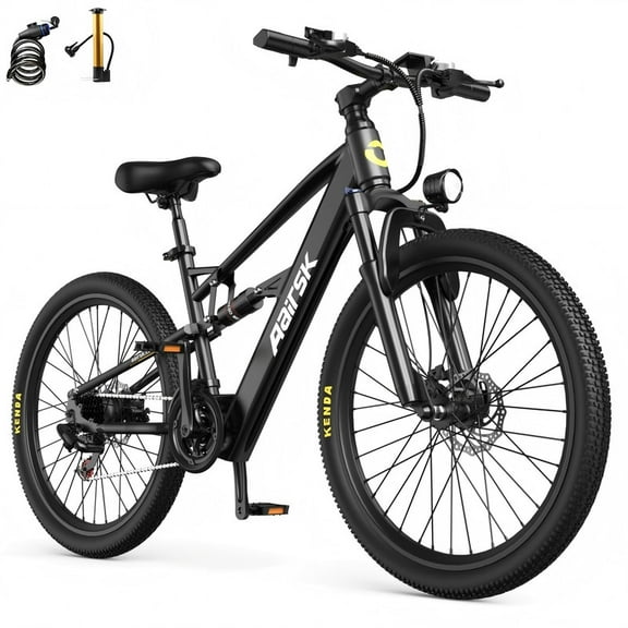 748W Peak Motor Aairsk F1 Electric Bike for Adults, 26" E-Bike with 22MPH Speed,36V13Ah Battery, Full Suspension, 7-Speed Gears