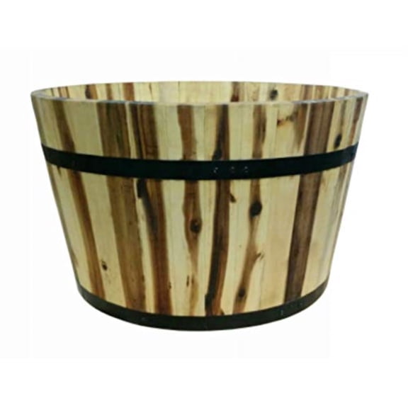 7497936 RND WD BARREL PLNT21"" Avera Products 12 in. H X 21 in. W X 21 in. D Wood Traditional Planter Natural (Pack of 1)