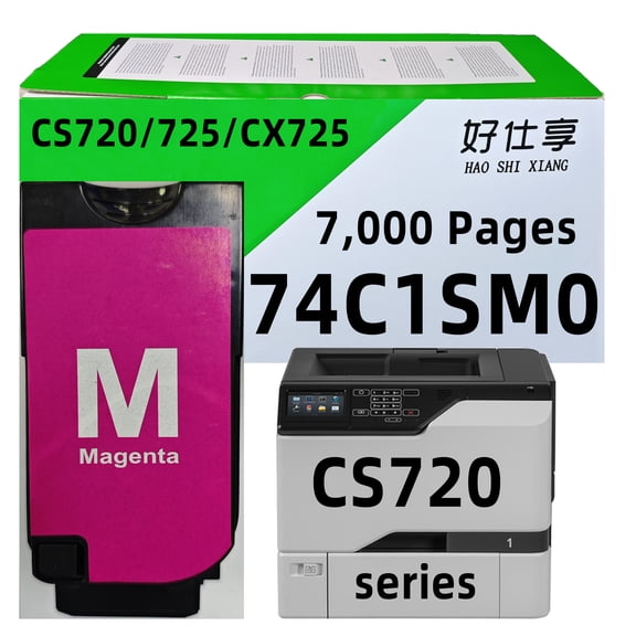 74C1SM0 Magenta Toner Cartridge 74C1SK0 74C1SC0 74C1SY0 High Yield Toner Cartridge Compatible for Lexmark CS720 CS725 CX725 CX725de Laser Printer [Black/Cyan/Magenta/Yellow 7,000 Pages]