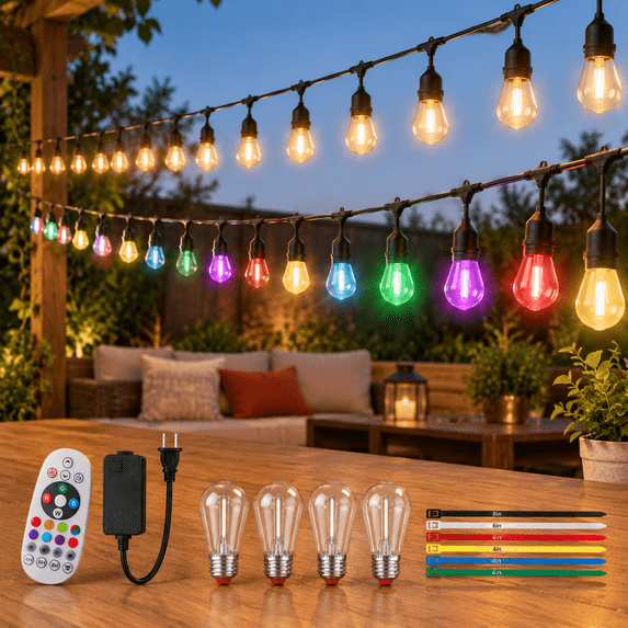 74FT Outdoor String Lights, 888 Inches, RGBW Color Change, 3000K Bright ...