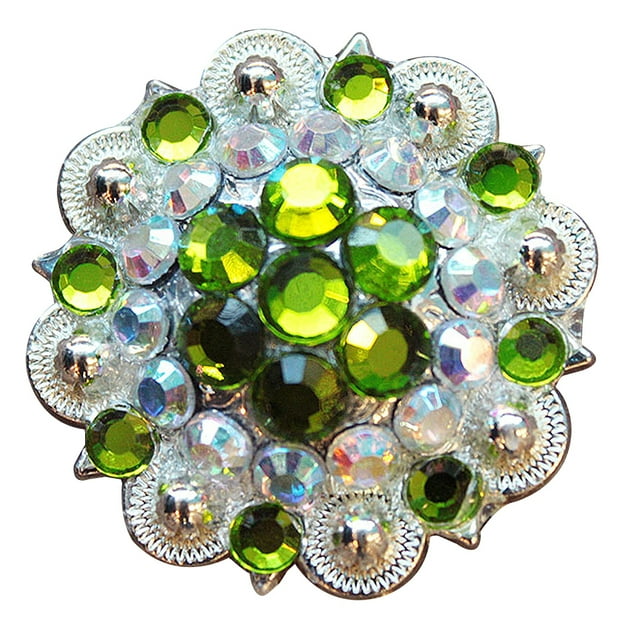 74HS Set Of 4 Western Screw Back Concho Peridot Green Crystal 1-1/4In Saddle