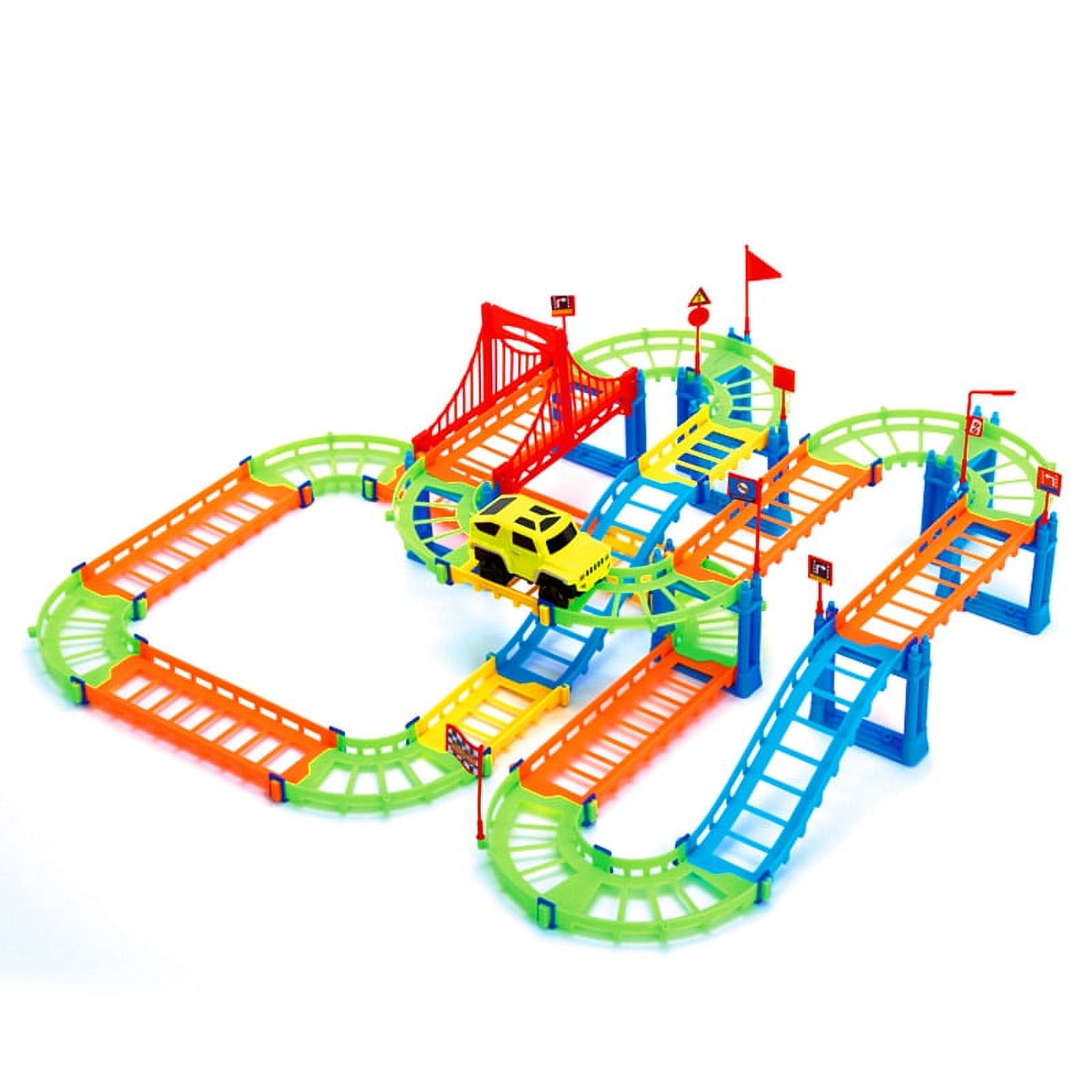 74PCS 3D Twolayer Spiral Track Roller Coaster Toy Electric Rail Car
