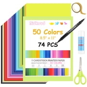 74PCS Construction Paper, Colored Cardstock Paper 8.5 x 11, 50 Assorted Colors Card Stock Printer Paper 200GSM/75LB for Printing, DIY Crafts, Classroom Must Haves, Kids School Supplies