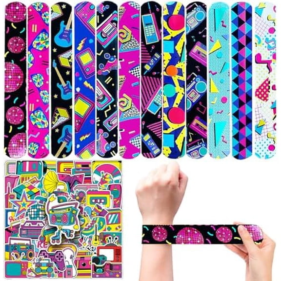 74Pcs 80s Theme Party Favors Contain 24 Pcs 80s Theme Slap Bracelets 50Pcs 80s Theme Stickers, Retro Birthday Party Decorations,Classroom Rewards Supplies.$$Home Decor, Kitchen, & Other