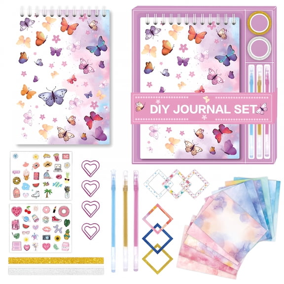 74Pcs DIY Journal Kit for Girls Ages 7-14, Creative Scrapbook Diary Art Set with Glitter Pens and Stickers, Birthday Craft Gift for Tween Teens