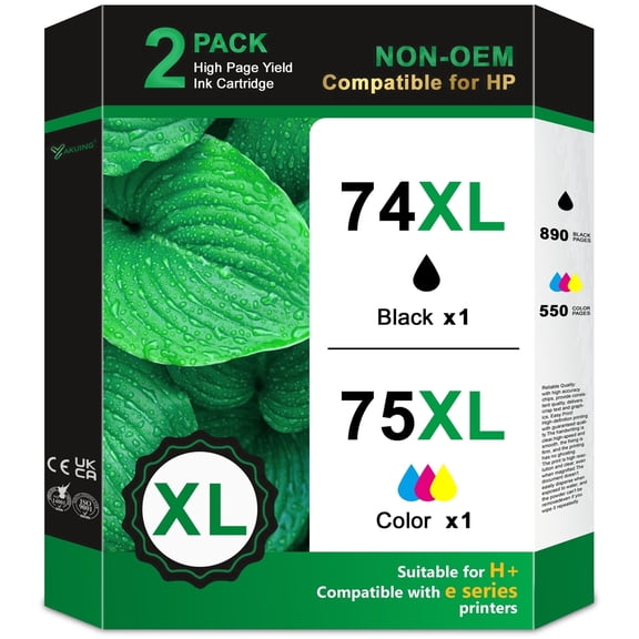 74XL 75XL Ink Cartridges Compatible for 74 XL 75 XL Ink Cartridge Work with Officejet J5725 J5730 Deskjet D4260 D4263 Photosmart C4200 C4205 Printers (1 Black /1 Tri-Color)