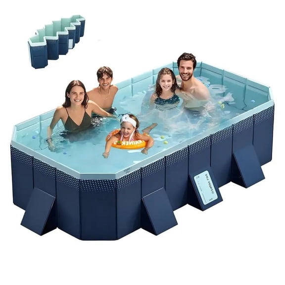 74in Foldable Swimming Pool, Large Non-Inflatable Adults Kids Pool for Outdoor Backyard, Blue