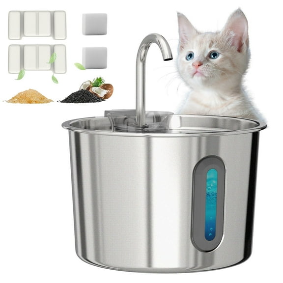 74oz/2.2L Stainless Steel Cat Water Fountain - Quiet Pet Water Dispenser for Indoor Cats, Pet Drinking Dispenser For Kittens & Small Animals