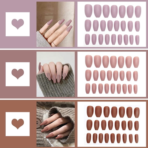 74pcs False Nails Matte Coffin Press On Nail Artificial Fake Fingernail Long Medium Full Cover Nail Tip Three Colors