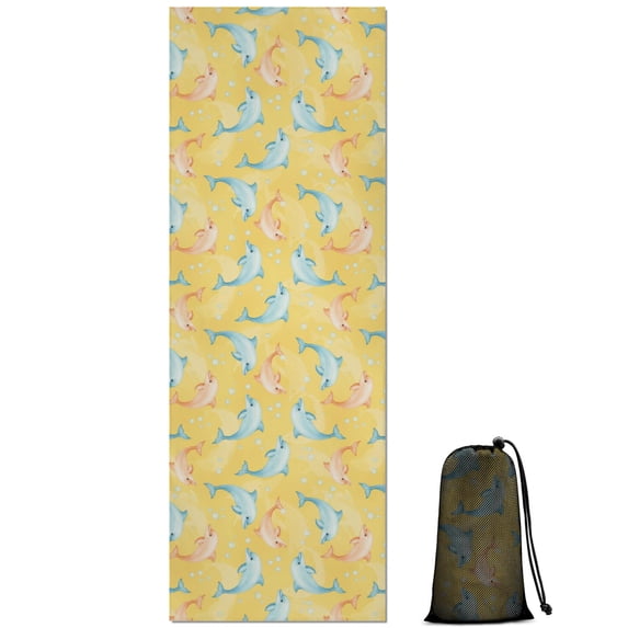 74x26 Inch Yoga Towel, Sweat Absorbent Non-Slip Mat for Hot Yoga, Pilates & Fitness,Dolphin Variety Yellow Pattern