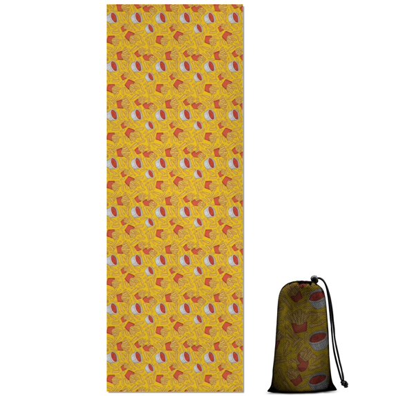 74x26 Inch Yoga Towel, Sweat Absorbent Non-Slip Mat for Hot Yoga, Pilates & Fitness,French Fries Fry Box Bright Yellow Tiny Grid Pattern