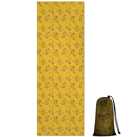 74x26 Inch Yoga Towel, Sweat Absorbent Non-Slip Mat for Hot Yoga, Pilates & Fitness,Macaroni Yellow Dot Line Doodle Pattern