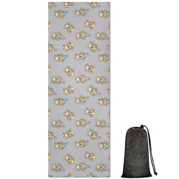 74x26 Inch Yoga Towel, Sweat Absorbent Non-Slip Mat for Hot Yoga, Pilates & Fitness,Spaniel Winter Hat Gray Pattern