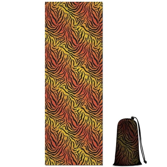 74x26 Inch Yoga Towel, Sweat Absorbent Non-Slip Mat for Hot Yoga, Pilates & Fitness,Tiger Striped Gradient Orange Pattern