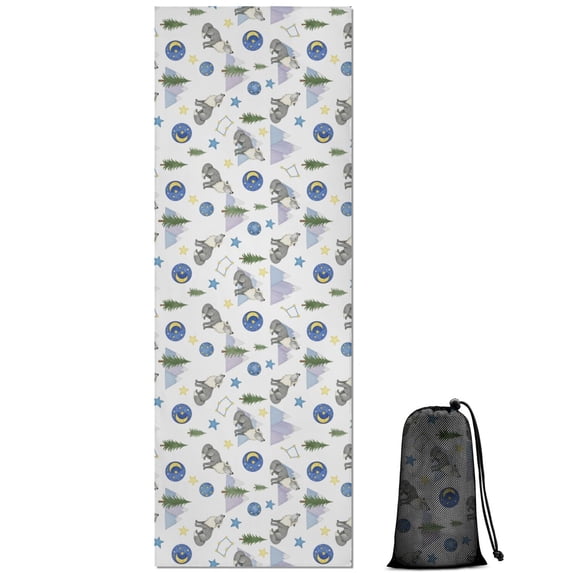 74x26 Inch Yoga Towel, Sweat Absorbent Non-Slip Mat for Hot Yoga, Pilates & Fitness,Wolf Celestial Mountain White Pattern