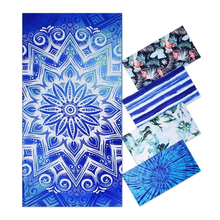 74x36 Inches Oversized Microfiber Beach Towel for Adults Men Women, Extra Large Xl Big Giant Quick Fast Dry Travel Pool Stuff Blue Mandala Boho Bohemian