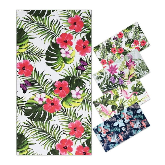 74x36 Inches Oversized Microfiber Beach Towel for Adults Men Women, Extra Large Xl Big Giant Quick Fast Dry Travel Pool Stuff Clearance Tropical Floral Hawaii