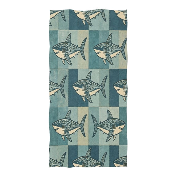 74x37 Inches Beach Towel - Oversized Polyester-cotton Camping Towels for Men/Women, Ornate Sea-fish Quilt Pattern