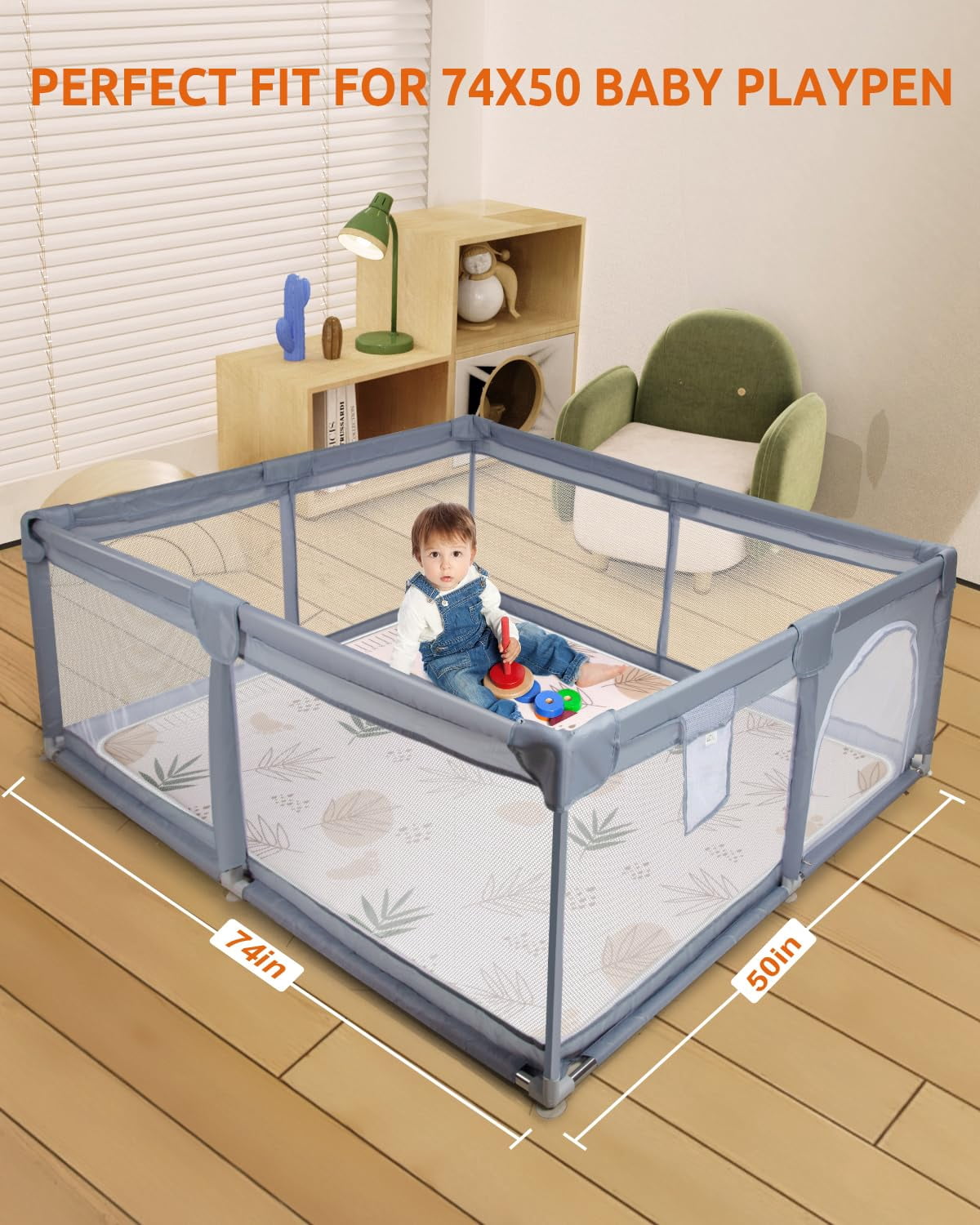 74x50 Playpen Mat Foam Thick, 1 inch Thicker & Waterproof   Mat for Kids Toddlers Infants Floor Crawling, 1" Cushioning Padded Large Playmat for Indoor Outdoor, Gift for Boys Girls,