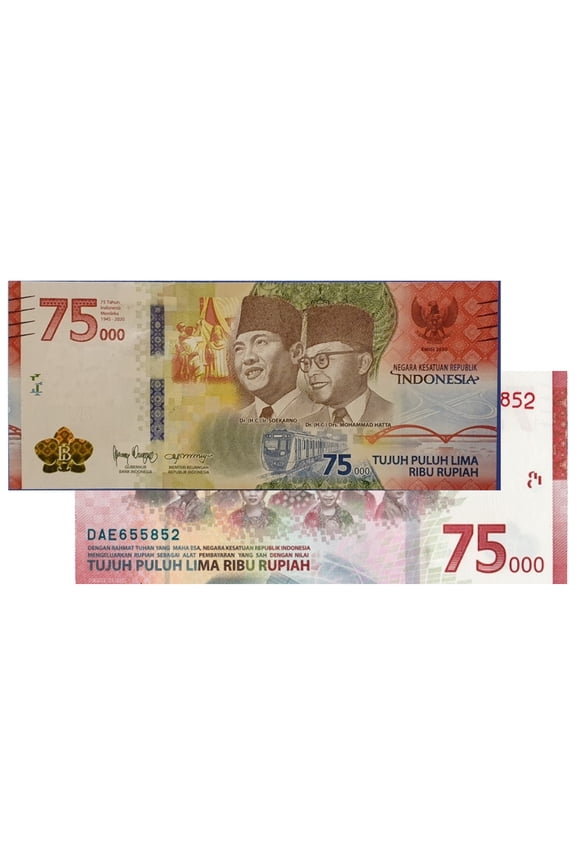 75,000 Indonesian Rupiah Banknote IDR Uncirculated New - Collectible International Currency Note