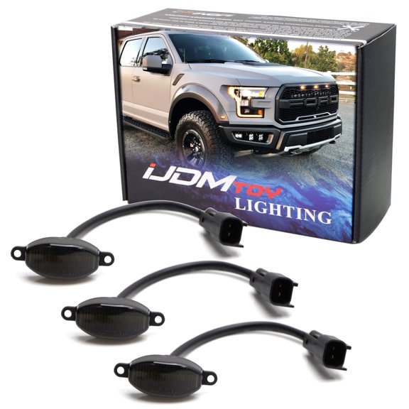75-123-Smoked-Amber 3pc Dark Smoked Lens Amber Full Front Grille Driving Light Kit for 2010-14 & 2017-up Ford Raptor (Powered by 36 Pieces of SMD LED Diodes)