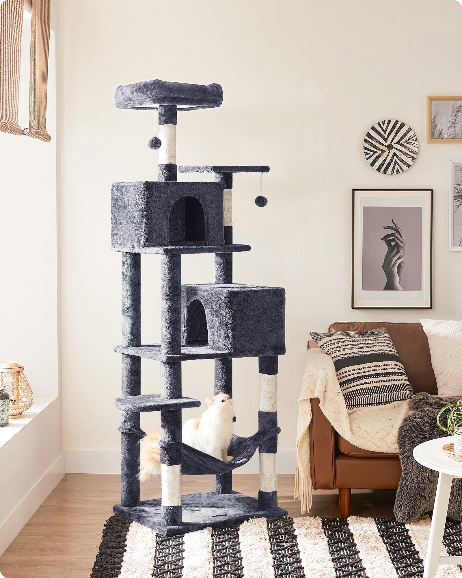75.2"H Cat Tree Cat Tower for Indoor Cats, Plush Multi-Level Cat Condo with Scratching Posts, Perches, Caves, Hammock, Smoky Gray