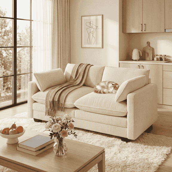 70” Loveseat with Washable Cover for Small Places, Noelse Small Cloud Love Seat Couches with Deep Seat for Living Room and Bedroom, Corduroy Fabric, Beige