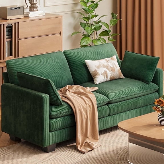 2 Seater Sofa Set Noelse Comfy Cloud Love Seat Couches with Double Layer Upholstered Seat Cushion Soft Corduroy Deep Seat Couch Sofa with 2 Pillows for Living Room Bedroom and Apartment, Green
