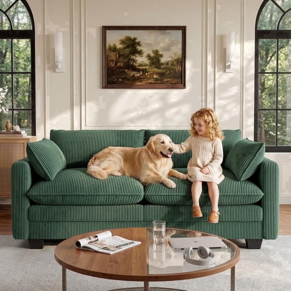75” Small Cloud Loveseat Couches for Living Room, Noelse 2 Seater Love Seat Sofa with Comfy Deep Seat, Small Washable Couches with Removable Corduroy Cover for Apartment, Green