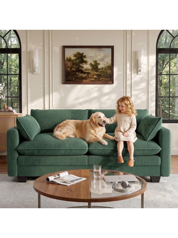 70” Small Cloud Loveseat Couches for Living Room, Noelse 2 Seater Love Seat Sofa with Comfy Deep Seat, Small Washable Couches with Removable Corduroy Cover for Apartment, Green