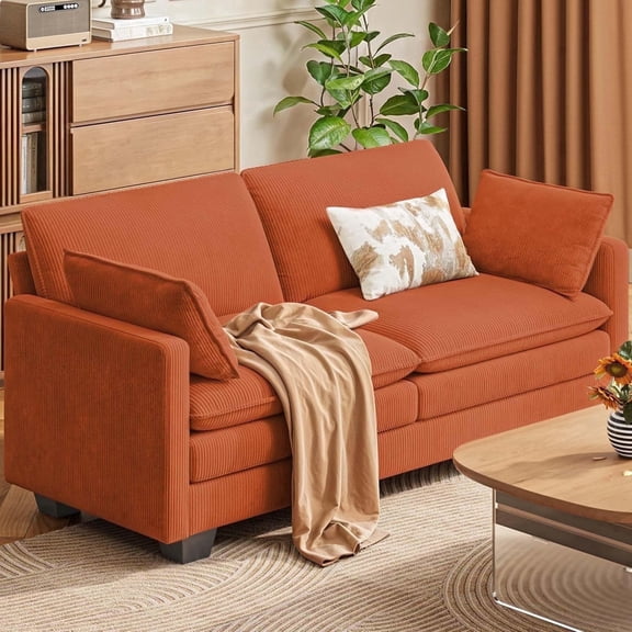 Love Seat Couches for Small Spaces Noelse Soft Modular Sectional Sofa with Double Layer Upholstered Seat Cushion Pet Friendly Cloud Couch with 2 Pillows for Living Room Bedroom and Apartment, Orange