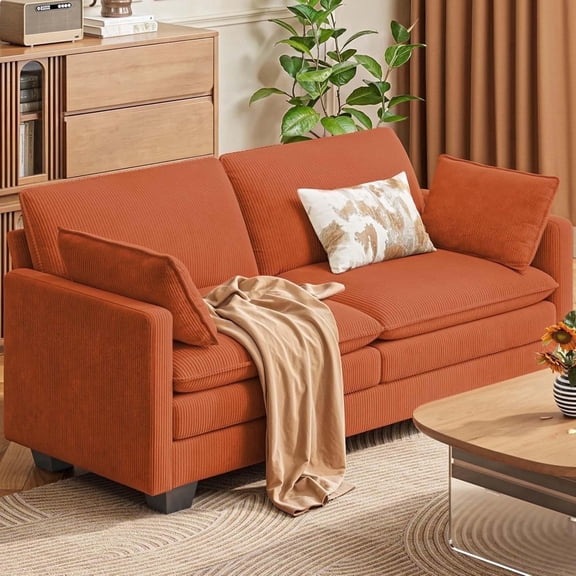 Love Seat Couches for Small Spaces Noelse Soft Modular Sectional Sofa with Double Layer Upholstered Seat Cushion Pet Friendly Cloud Couch with 2 Pillows for Living Room Bedroom and Apartment, Orange