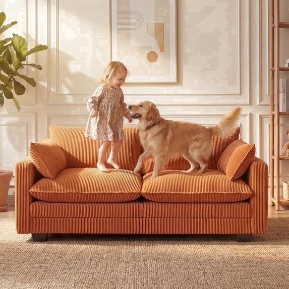 70'' Cloud Loveseat with Washable Cover for Small Space, Noelse Soft Corduroy Couch with 2 Pillows, 2 Seater Modular Sectional Sofa with Deep Comfy Seat Cushion for Living Room Bedroom, Orange