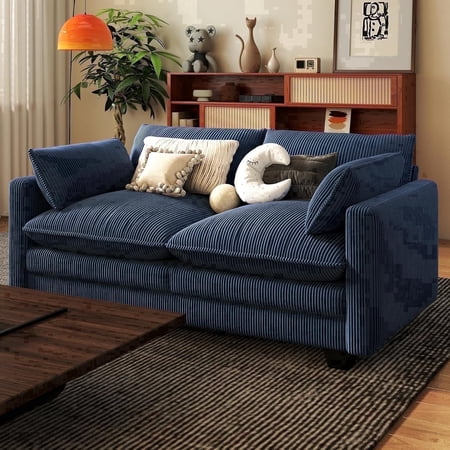 70” Small Loveseat Sofa with Washable Corduroy Cover, Noelse Small Cloud Love Seat Couches with Deep Seat for Living Room and Bedroom, Blue, On Clearance