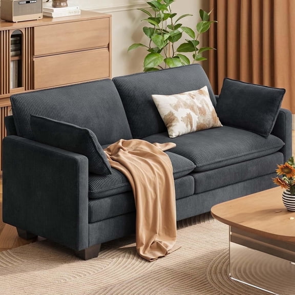 75'' Cloud Couches for Living Room Noelse 2 Seater Sofa Set Breathable Comfy Corduroy Love Seat Couches with Double Layer Upholstered Seat Cushion for Living Room Bedroom and Apartment, Grey
