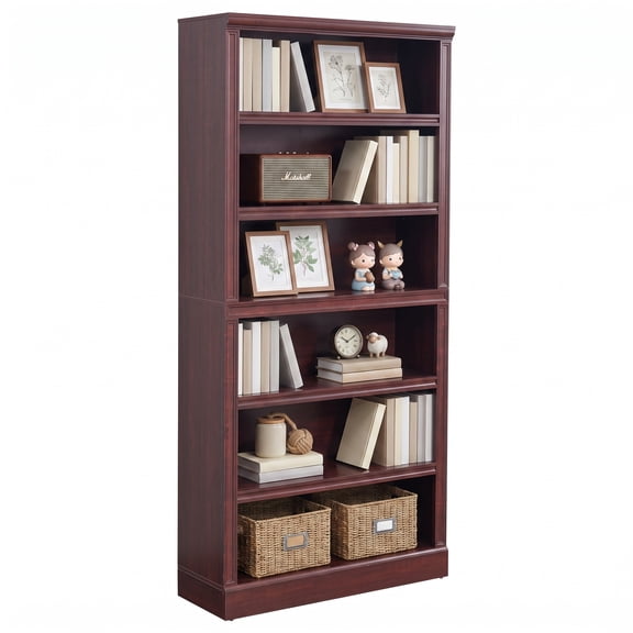 75.2" Tall 6-Tier Bookshelf with Adjustable Shelves, Wood Open Bookcase Storage Shelf For Home office Cherry wood