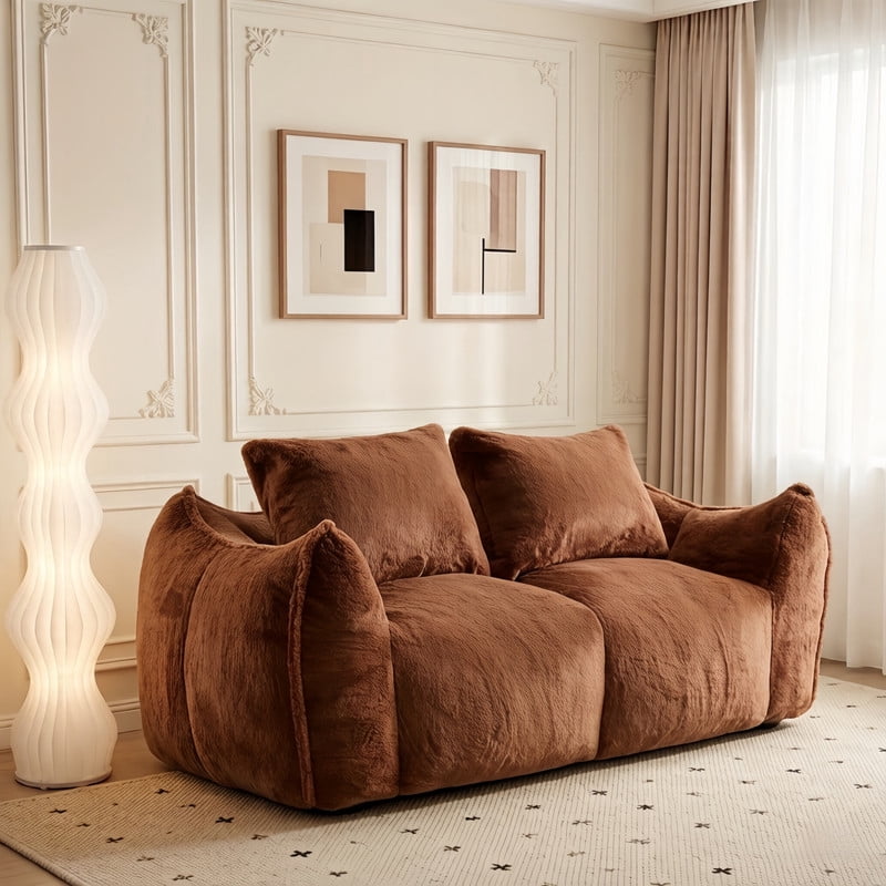 75.2''W Giant Bean Bag, Oversized Loveseat Boneless Floor Sofa, No-Assembly Reading Armchair Couch with Pillow Backrest
