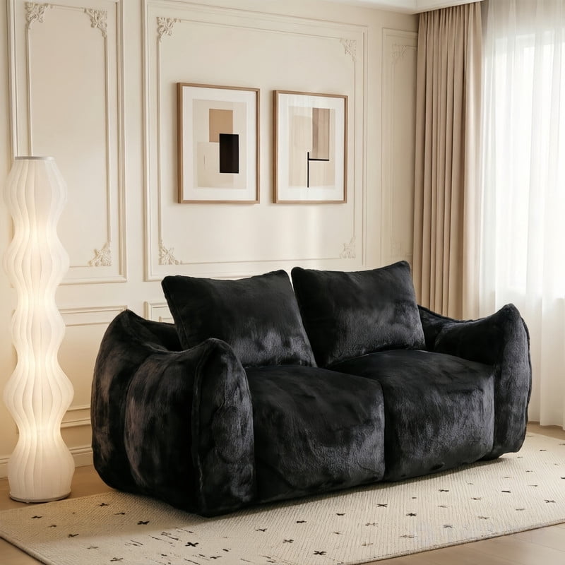 75.2''W Giant Bean Bag, Oversized Loveseat Boneless Floor Sofa, No-Assembly Reading Armchair Couch with Pillow Backrest