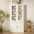 thumbnail image 1 of 75.25''H 36.25''W Freestanding Pantry Cabinet with Glass Door, Farmhouse Display Cabinets with Storage, Hutch with Lattice Window for Hallways, Living room, 1 of 5