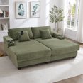 thumbnail image 1 of 75.5" Double Chaise Lounge with Adjustable Backrest, Sleeper Sofa Bed with Cup Holders, Phone Holder and Armrest Storage, Corduroy Loveseat Sofa for Living Room, Green, 1 of 10