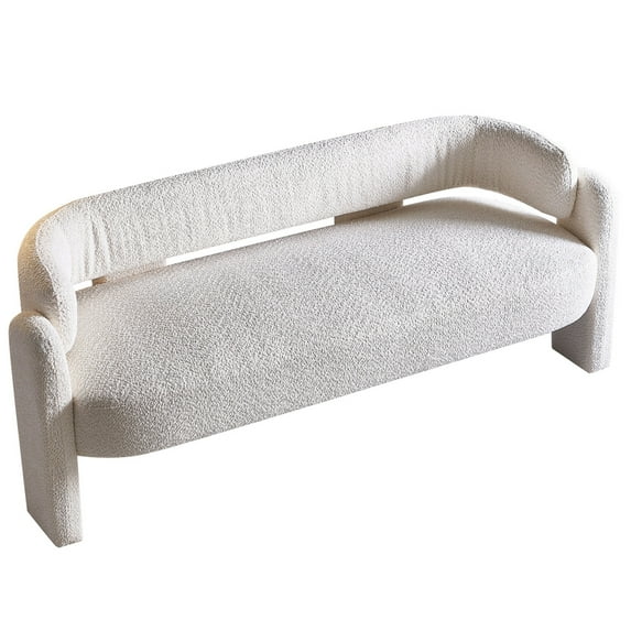 75.59" Loveseat Couch, Boucle Upholstered Settee Bench with Hollow Backrest and Full Dimension Wrap, Modern Banquette 2 Seat White Couch for Living Room, Bedroom, Office