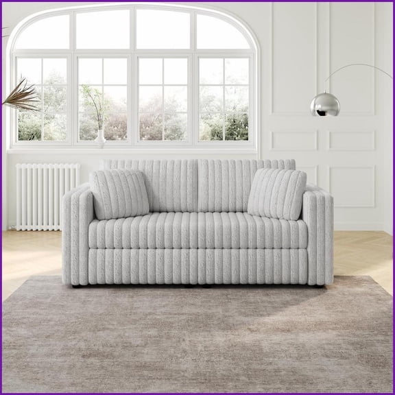 75.6" Modern Minimalist 2-Person Sofa - Soft Acrylic Imitation Rabbit Plush, Storage, for Living Room/Bedroom | Light Gray | Cushion Back | Acrylic Imitation Rabbit Plush