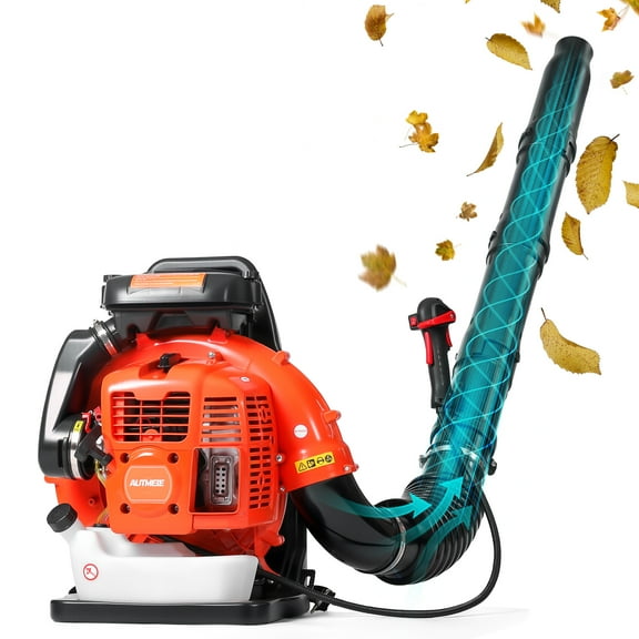 75.6CC 912 CFM 206 MPH 49N Backpack Leaf Blower Gas Powered, 6.0 HP 2-Stroke Gas Leaf Blower w/2-Stage Air Filter, High-Performance Backpack Blower for Snow Removal, Fast Yard Lawn Cleanup (Orange)