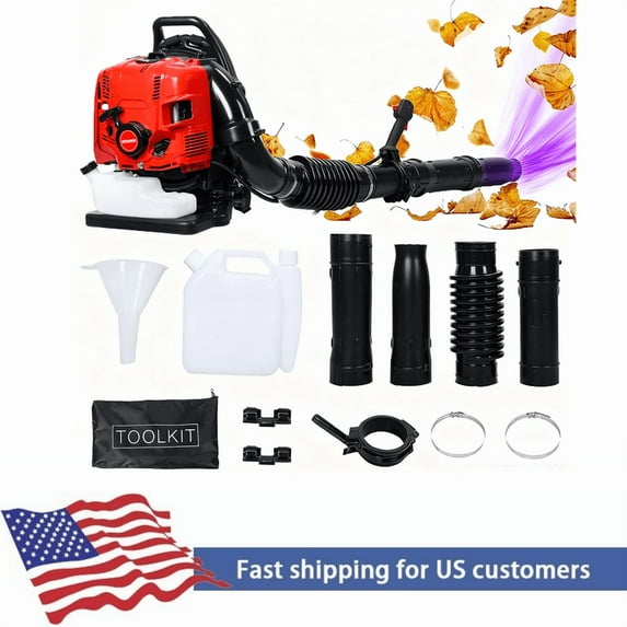 75.6CC Backpack Gas Powered Leaf Blower 900 CFM 5 HP 4 Stroke Grass Lawn Blower Air Cooling, Low Vibration and Ergonomic Design for Outdoor Gard Yard Cleaning and Snow Removal