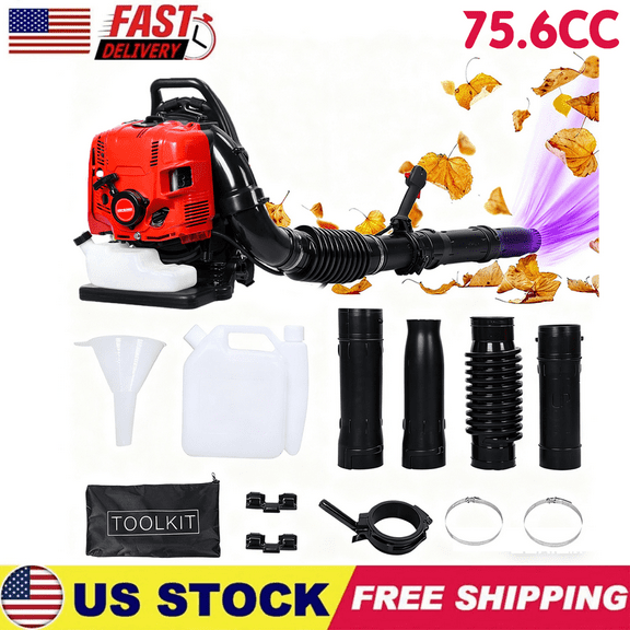 75.6CC Backpack Leaf Blower – Gas Powered 5 HP 2-Stroke 900 CFM 210 MPH High Airflow, Ergonomic Design, Low Vibration, and Cruise Control, Leaf Blower for Lawn Care