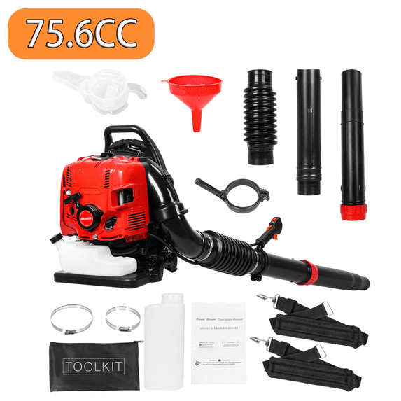 75.6CC Backpack Leaf Blower – Gas Powered 5HP 2 Stroke 900CFM 210MPH High Airflow, Ergonomic Design, Low Vibration, and Cruise Control, Leaf Blower for Lawn Care